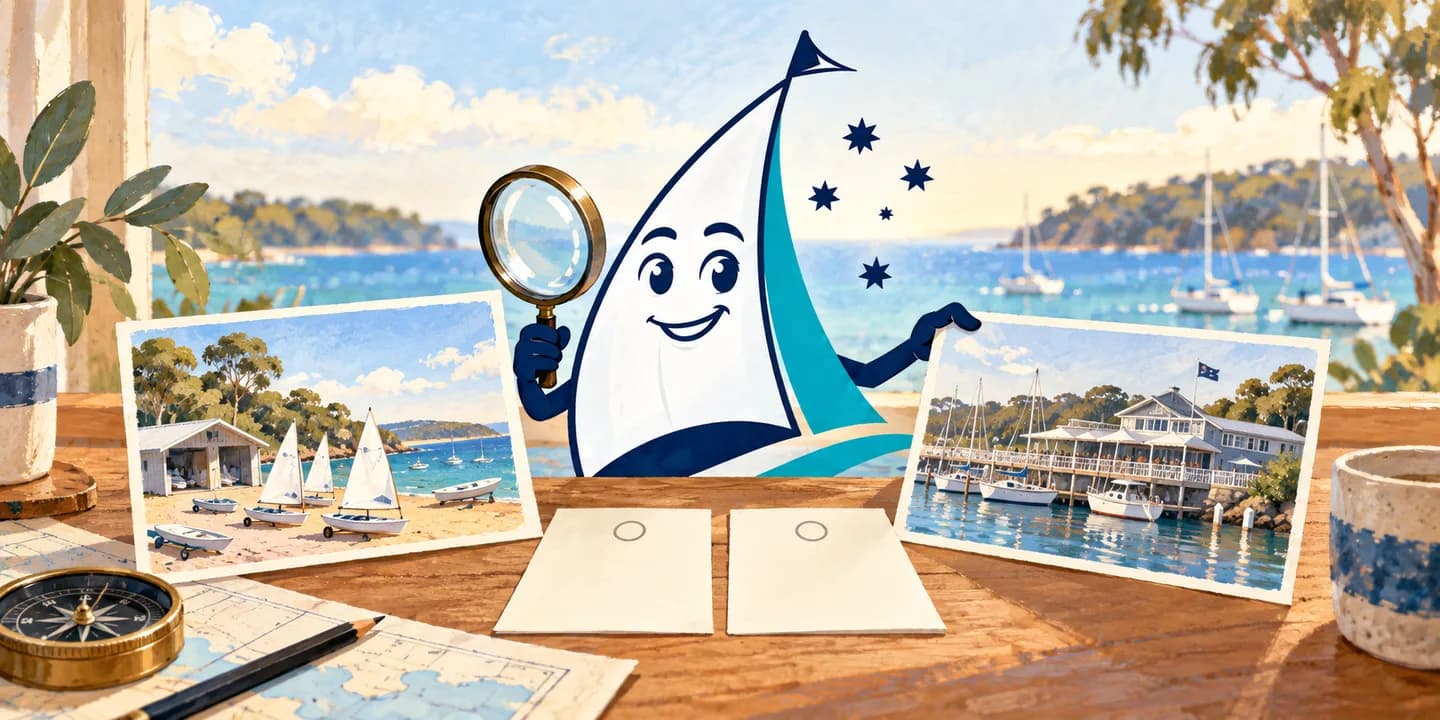 YouSail mascot comparing two imaginary sailing club settings.