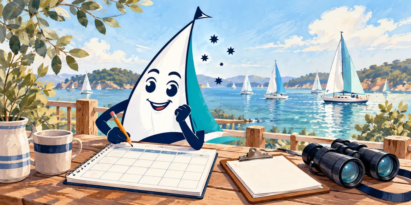 YouSail mascot checking a calendar and fleet information.
