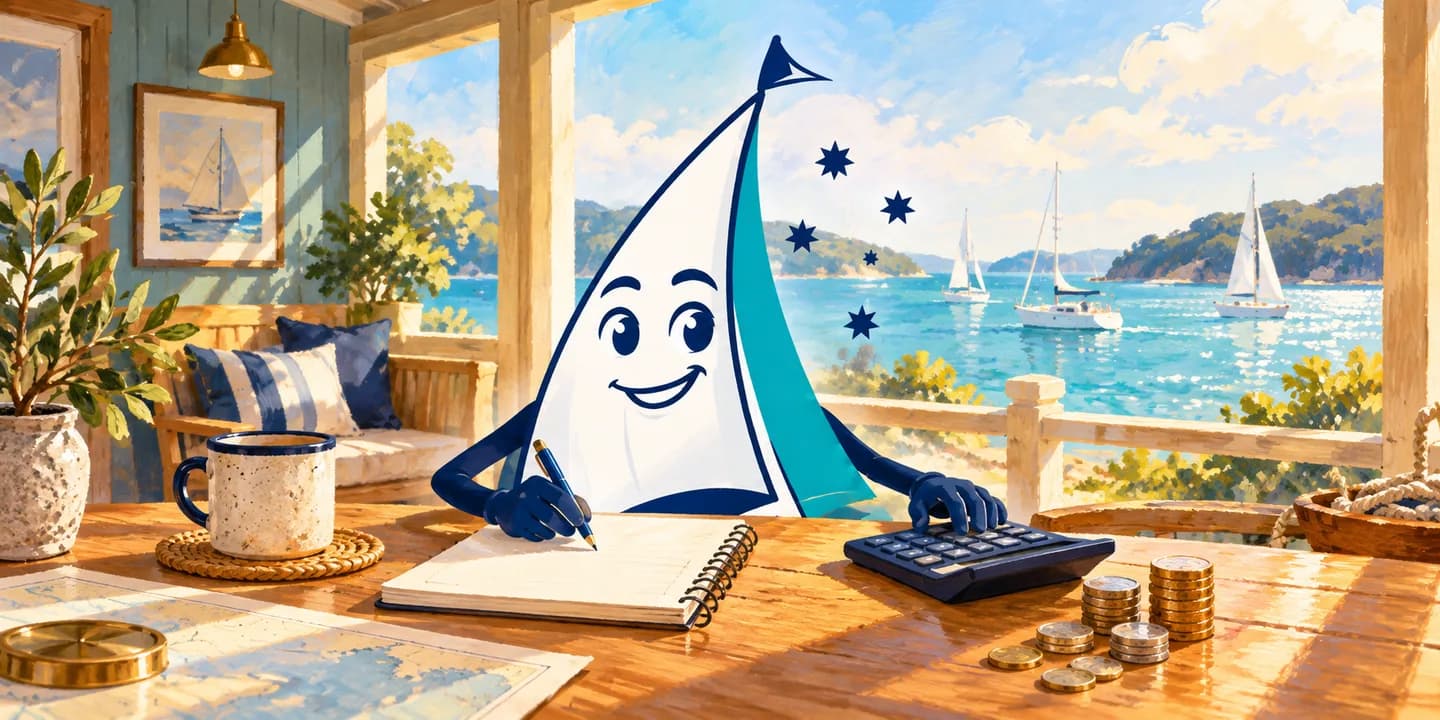 YouSail mascot planning sailing costs and membership.