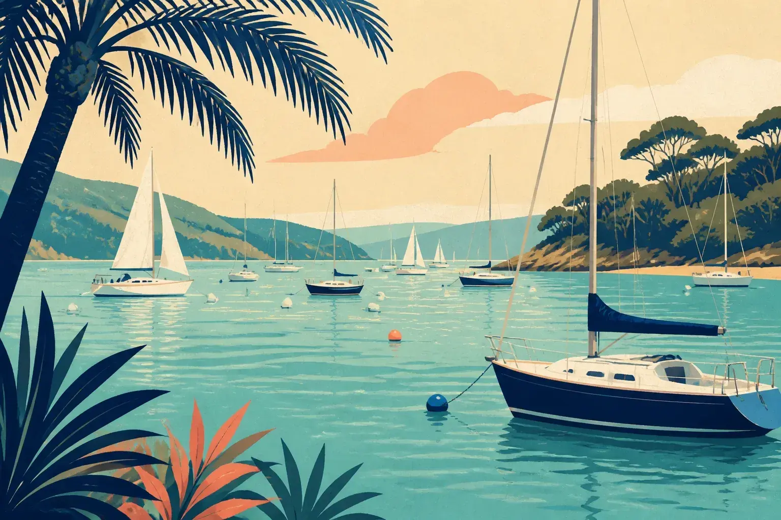 Editorial sailing illustration for Palm Beach Yacht Club