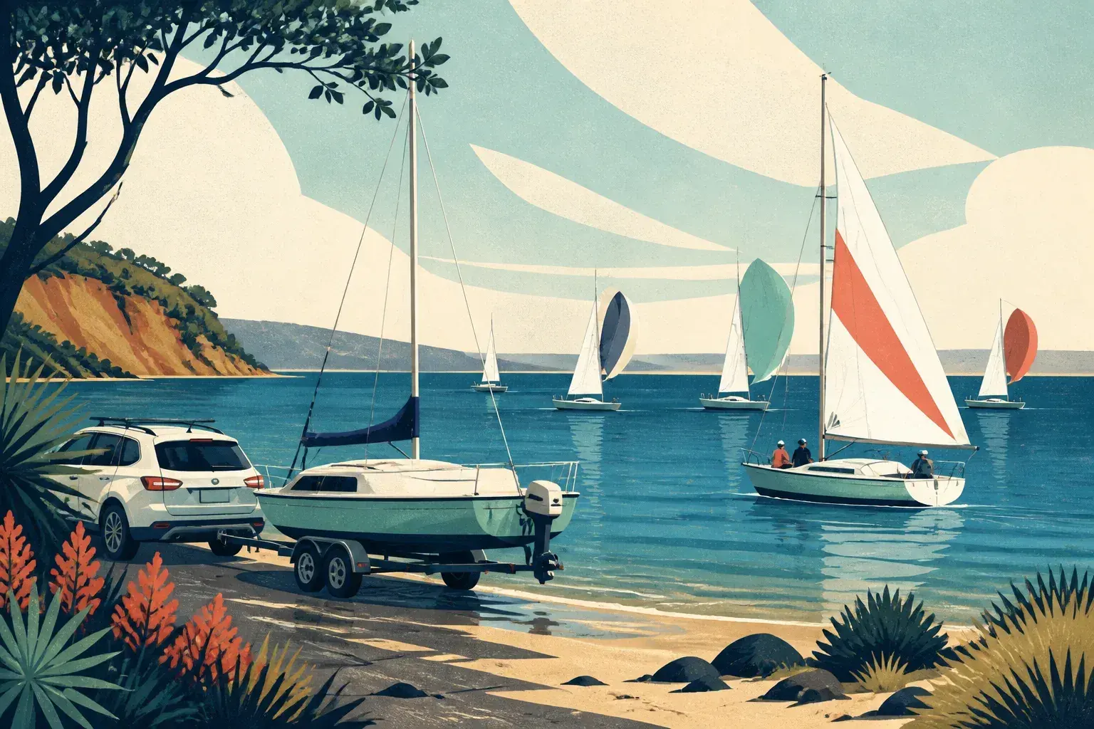 Editorial sailing illustration for The Trailer Sailer Club of Queensland