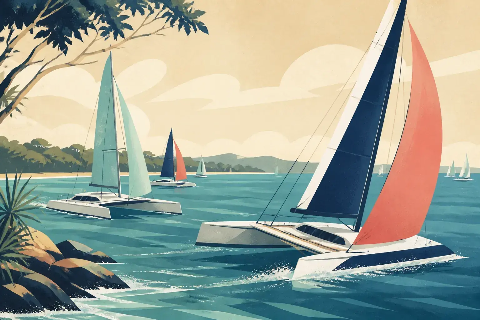 Editorial sailing illustration for Multihull Yacht Club Queensland
