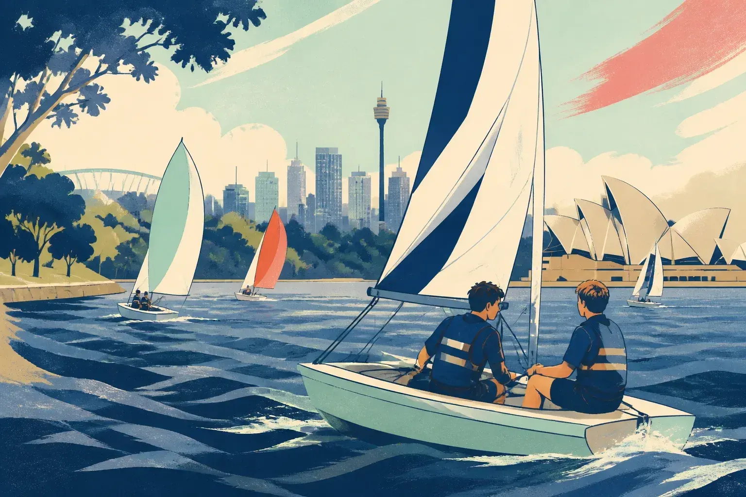 Editorial sailing illustration for Sydney Boys High School Sailing Association