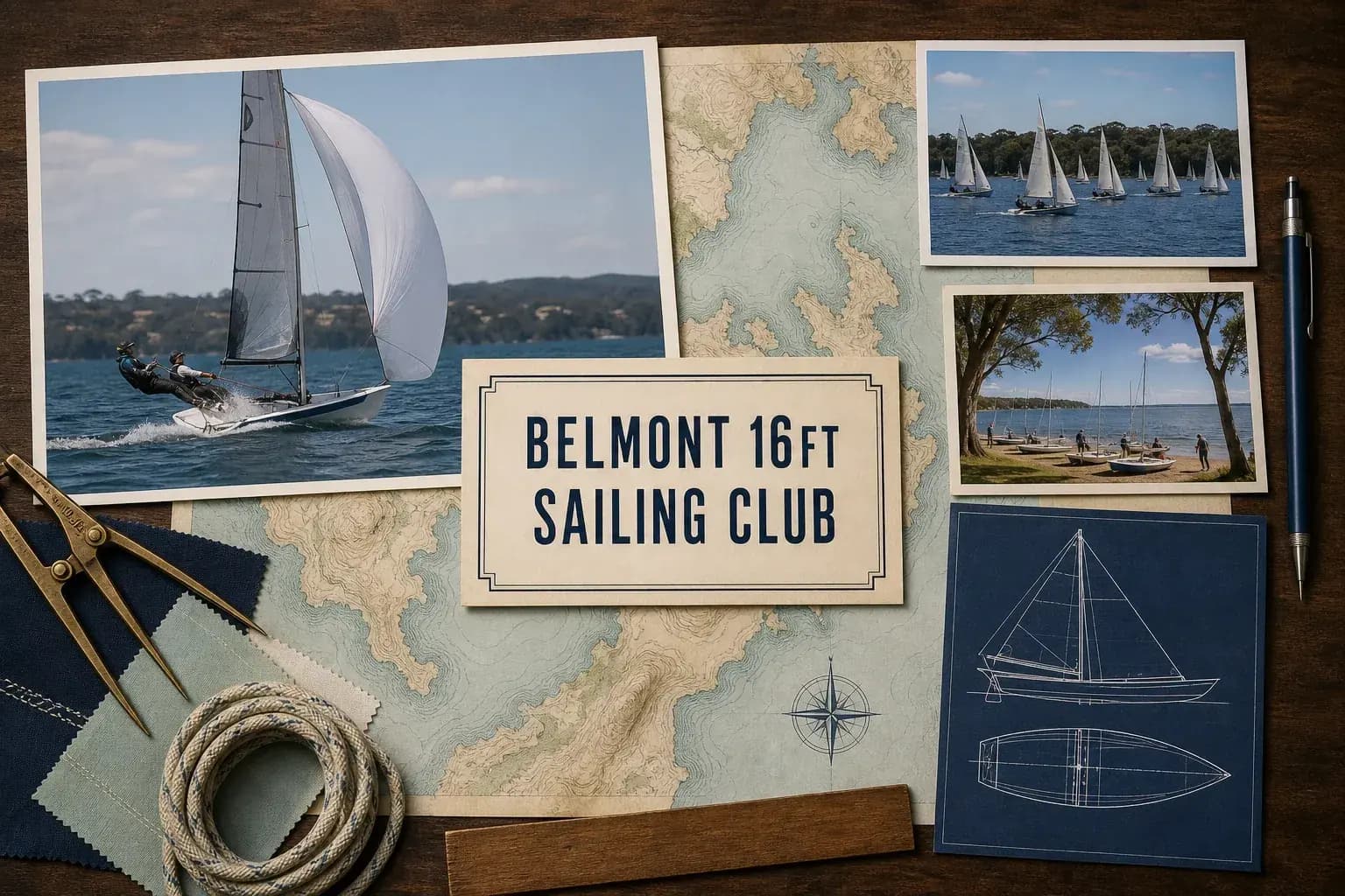 Editorial sailing illustration for Belmont 16ft Sailing Club