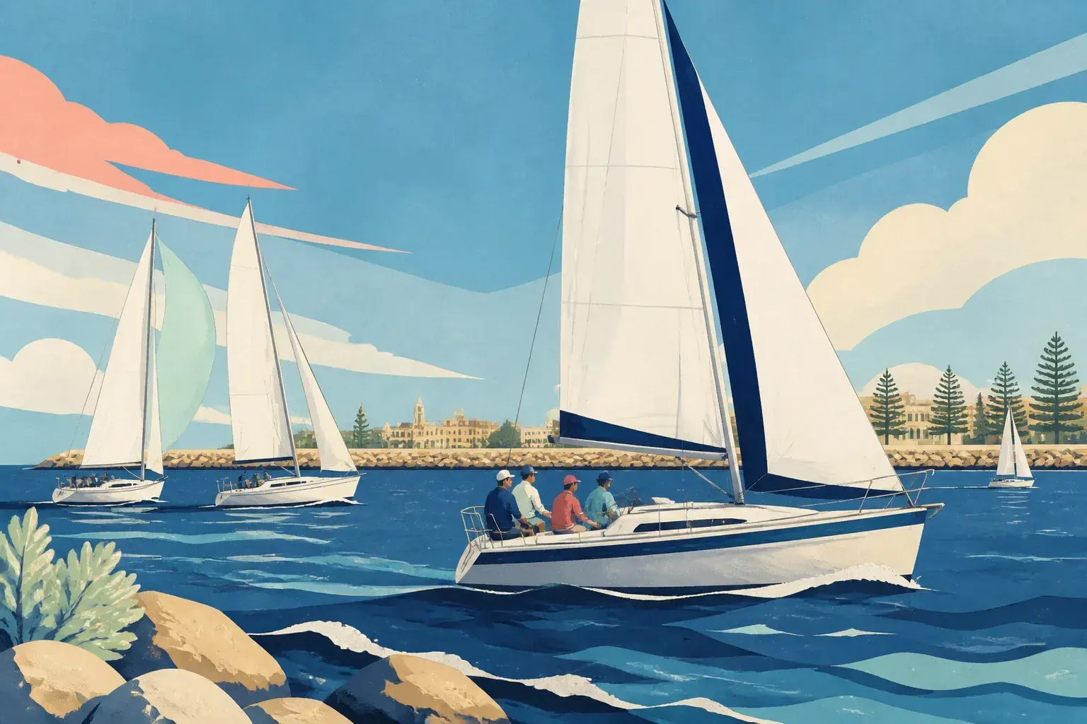 Editorial sailing illustration for Fremantle Cruising Yacht Club