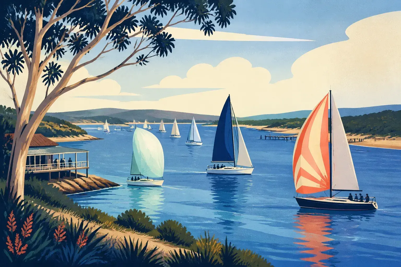 Editorial sailing illustration for Augusta Yacht Club