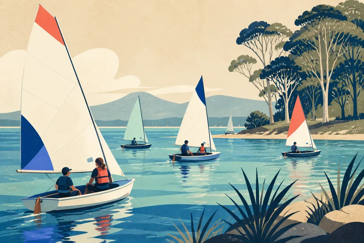 Editorial sailing illustration for Oak Flats Sailing Club