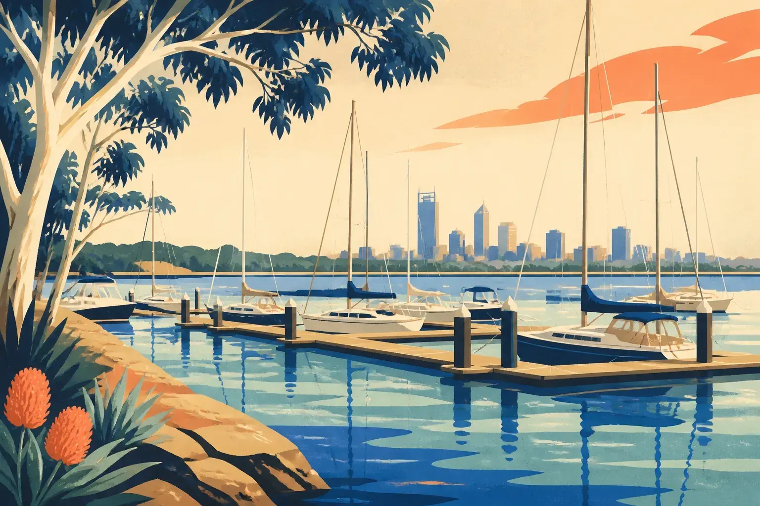 Editorial sailing illustration for Perth Flying Squadron Yacht Club