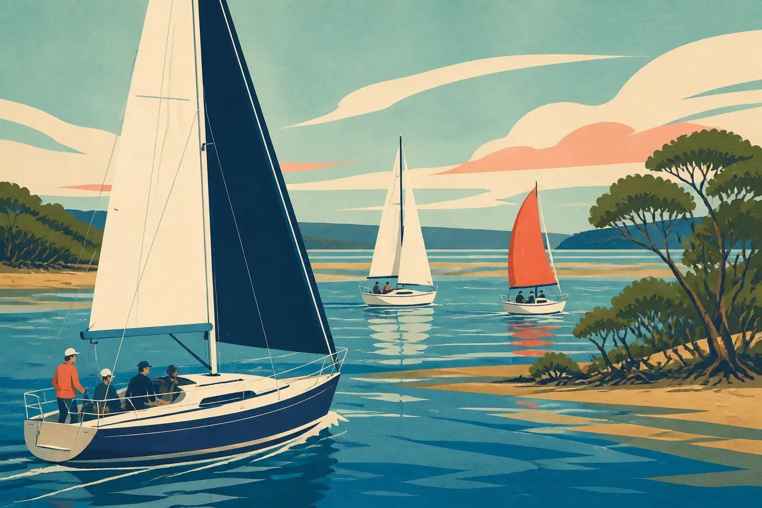 Editorial sailing illustration for Hastings Yacht Club