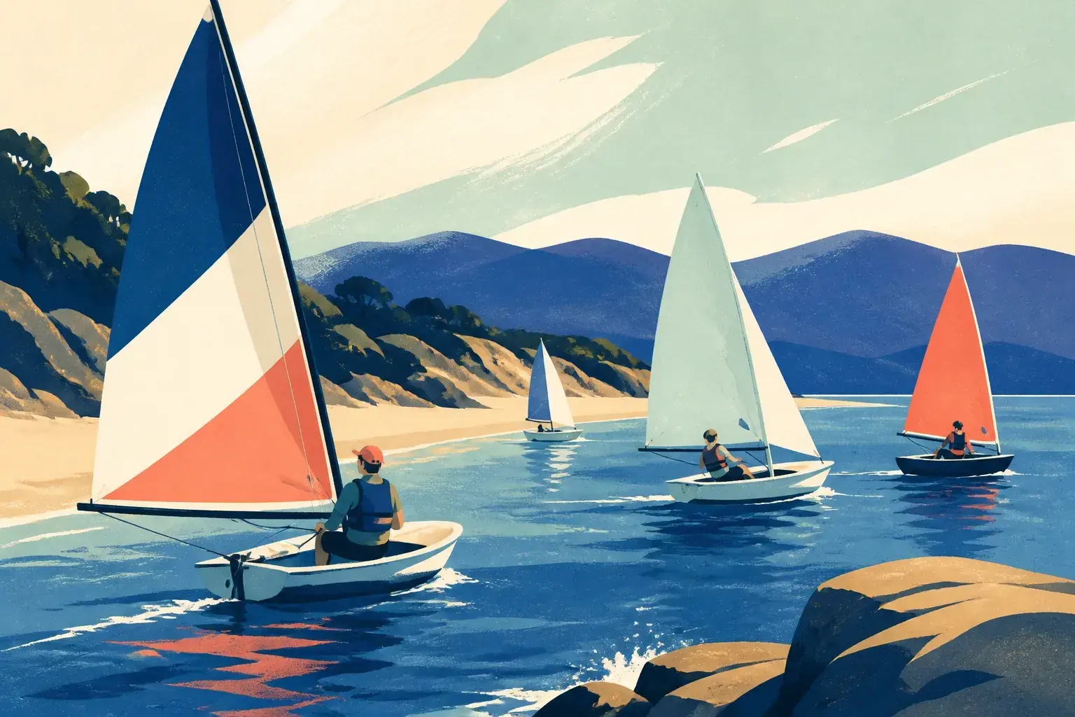 Editorial sailing illustration for Sandy Bay Sailing Club