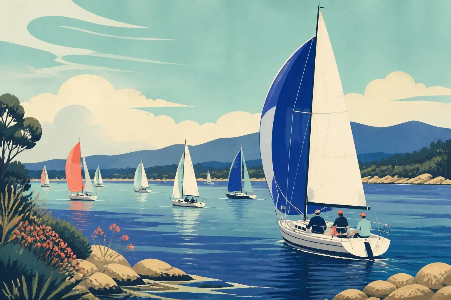 Editorial sailing illustration for Georges Bay Sailing and Aquatic Club