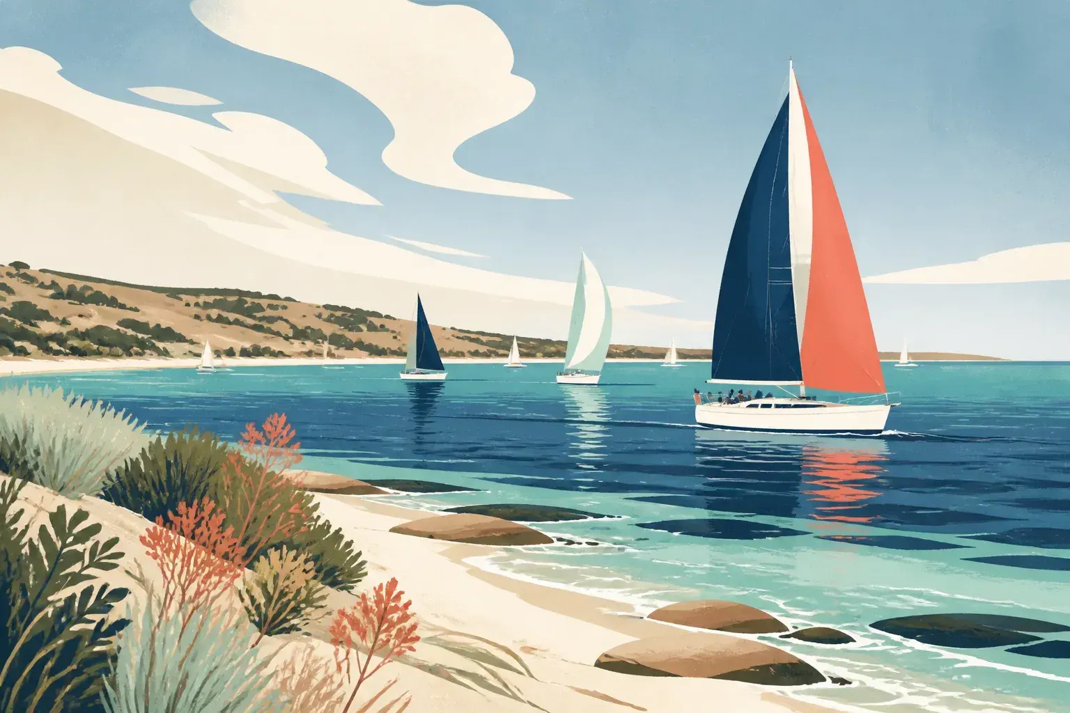 Editorial sailing illustration for Arno Bay Yacht Club