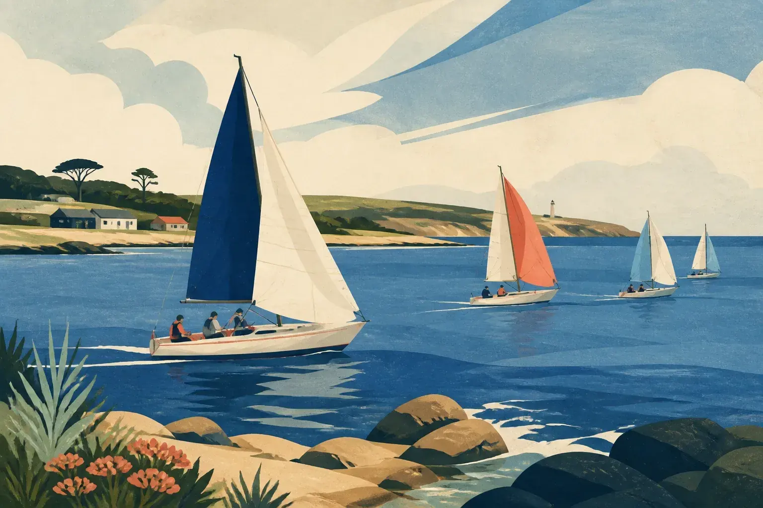 Editorial sailing illustration for King Island Boat Club