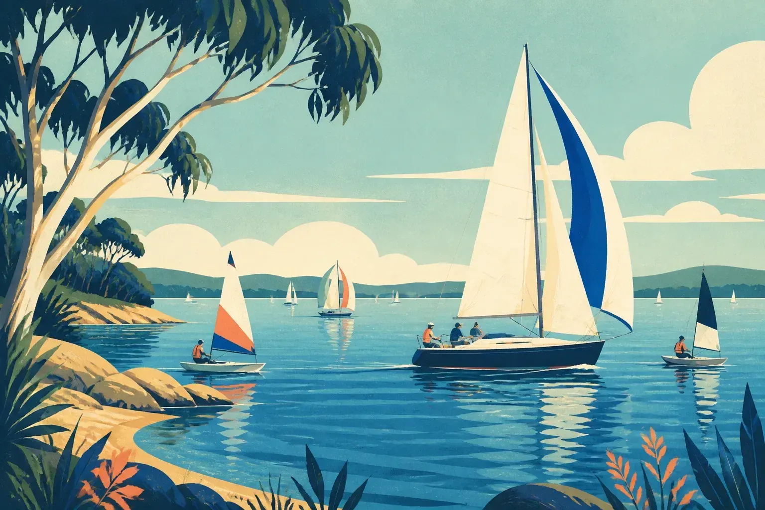 Editorial sailing illustration for South Lake Macquarie Amateur Sailing Club