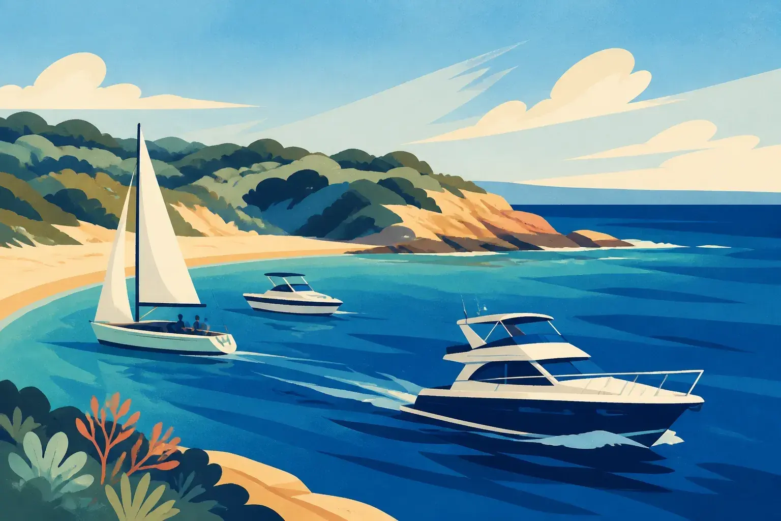 Editorial sailing illustration for Anglesea Motor Yacht Club