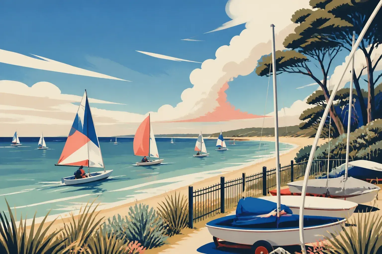 Editorial sailing illustration for Rye Yacht Club