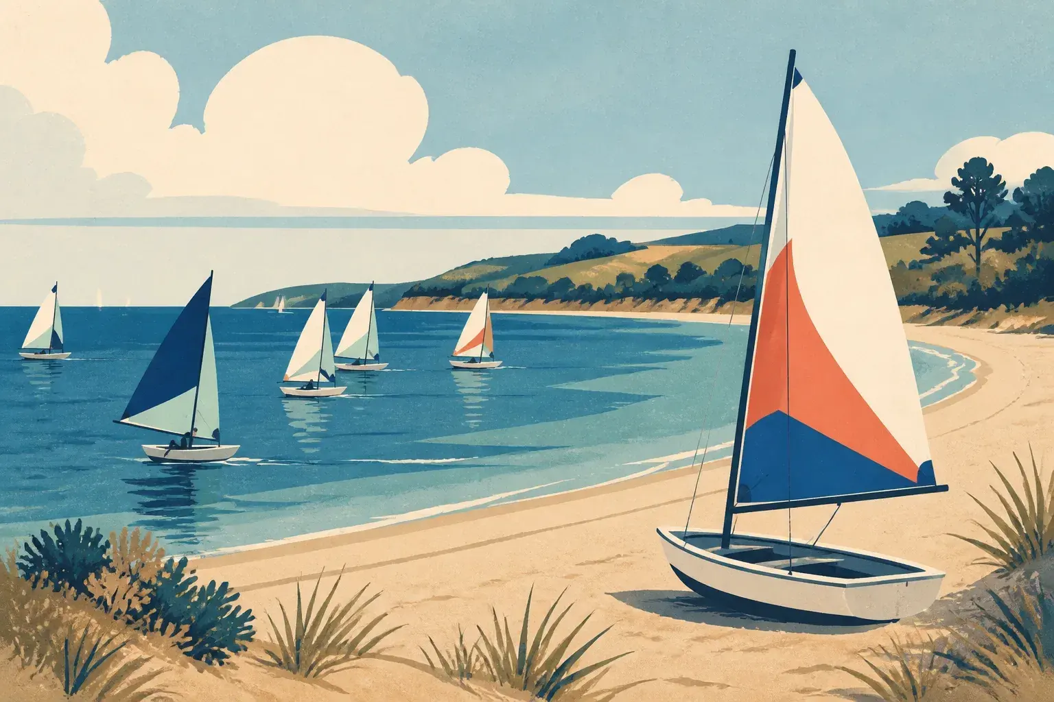 Editorial sailing illustration for Merricks Yacht Club