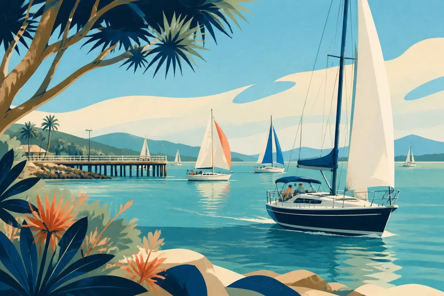 Editorial sailing illustration for North Queensland Cruising Yacht Club