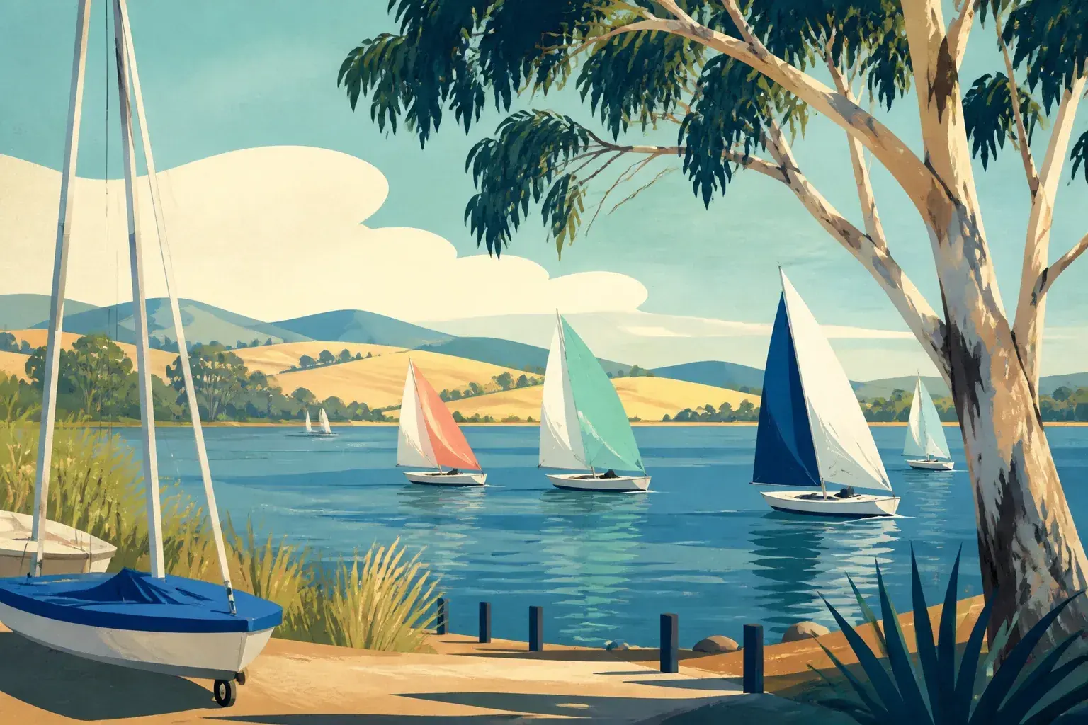 Editorial sailing illustration for Warwick Sailing Club