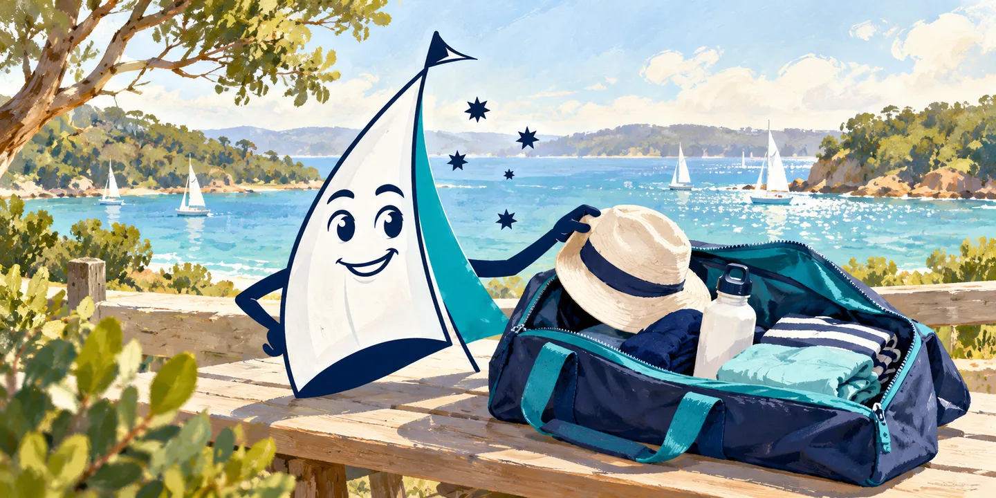 YouSail mascot preparing a sailing kit bag.